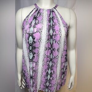 Bibi Size Medium Blouse Women's Purple Black Snakeskin Print Sleeveless